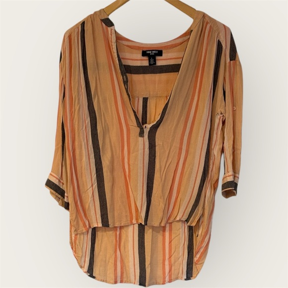 Nine West Orange and Brown Striped Blouse - Picture 2 of 11